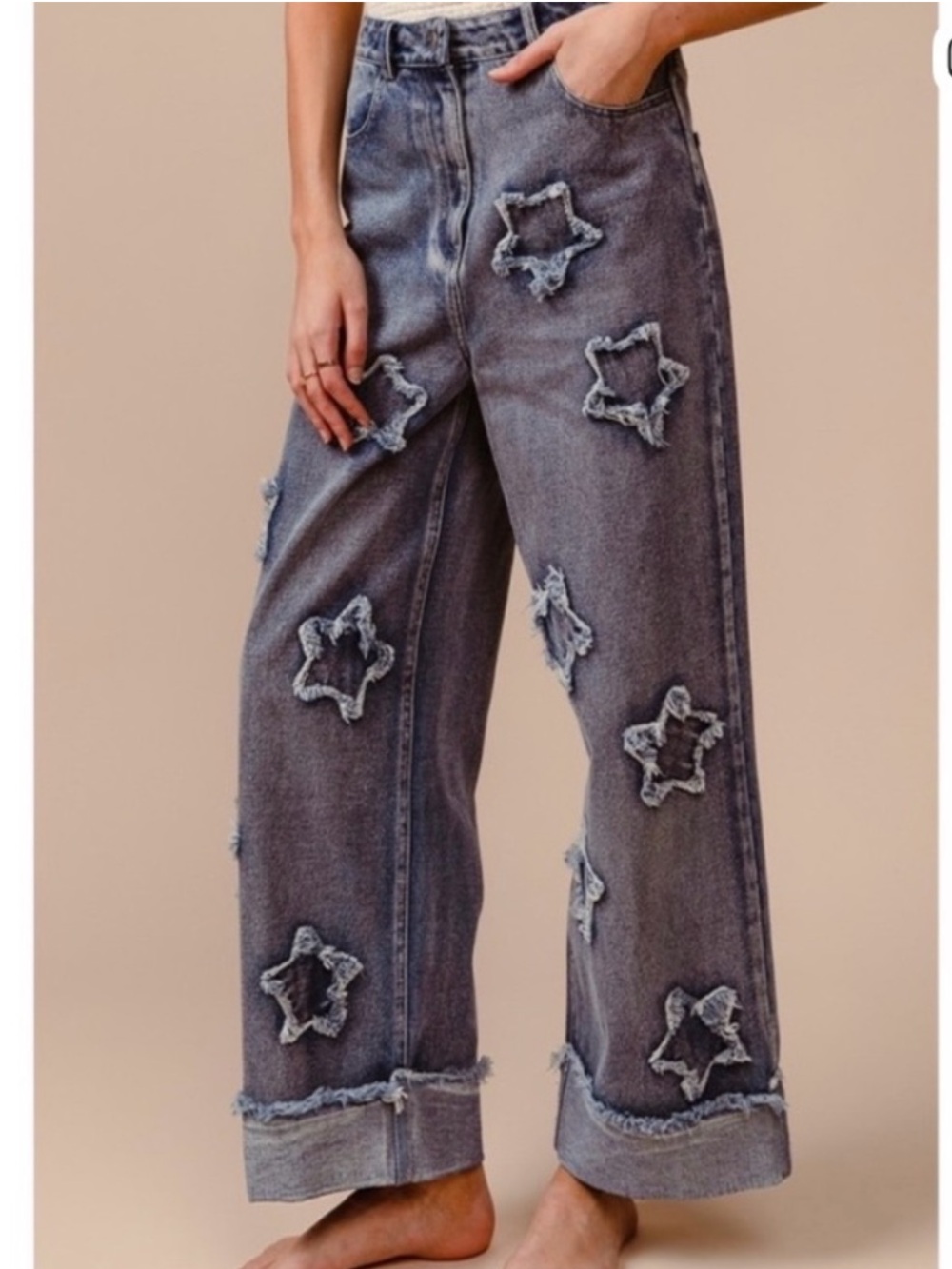 Bibi XL BiBi Distressed Star Flare Jeans - Blue - Picture 7 of 12